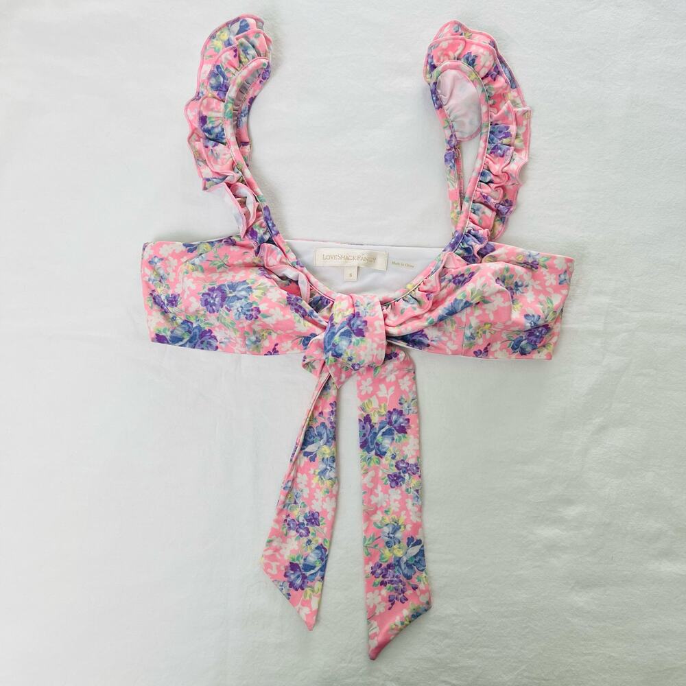Love Shack Fancy Swim Palm Floral Ruffle Pink Bikini Top Sz Small Girly Coastal - Picture 12 of 12